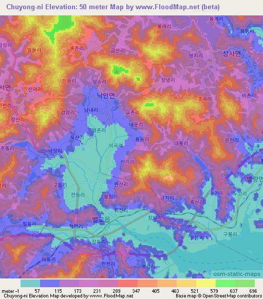 Chuyong-ni,South Korea Elevation Map