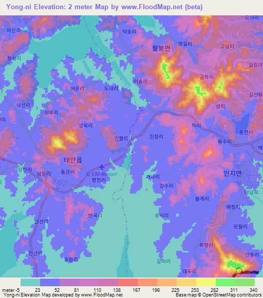 Yong-ni,South Korea Elevation Map