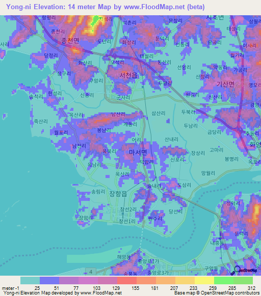 Yong-ni,South Korea Elevation Map