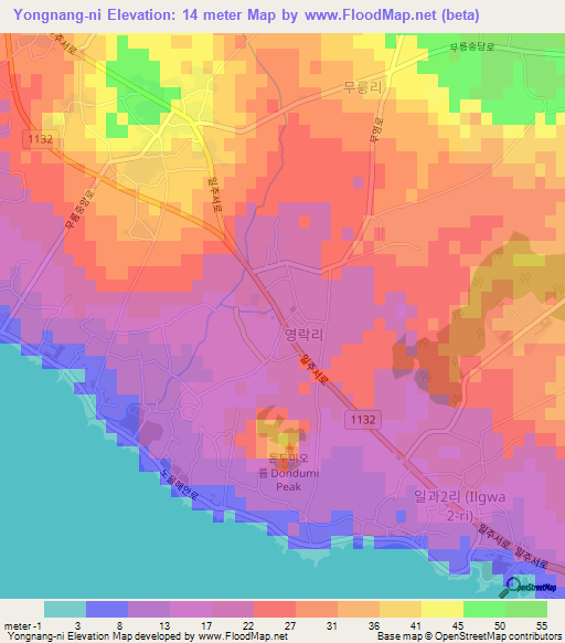 Yongnang-ni,South Korea Elevation Map