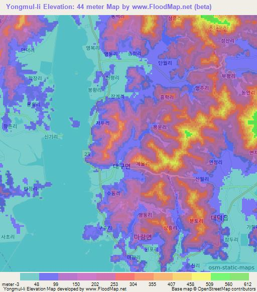 Yongmul-li,South Korea Elevation Map