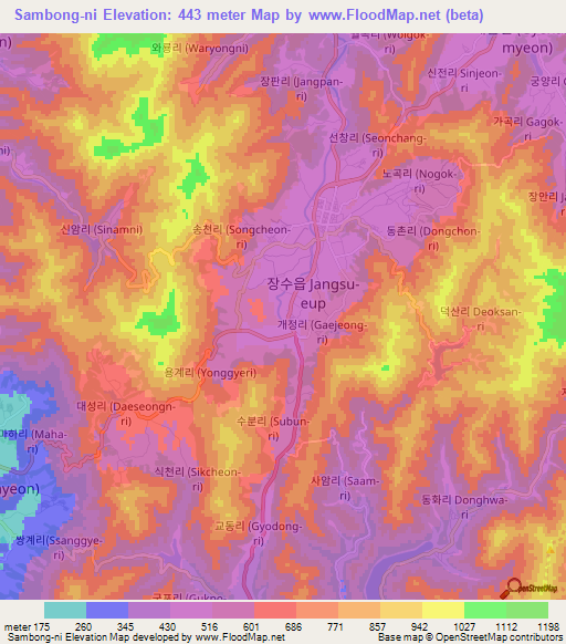 Sambong-ni,South Korea Elevation Map