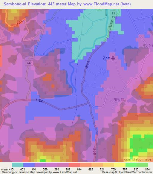 Sambong-ni,South Korea Elevation Map