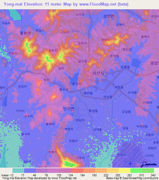 Yong-mal,South Korea Elevation Map