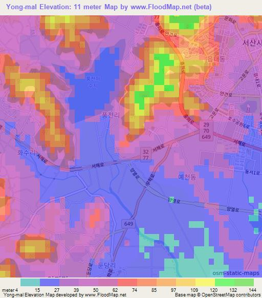 Yong-mal,South Korea Elevation Map