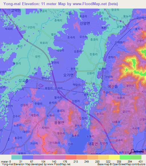 Yong-mal,South Korea Elevation Map