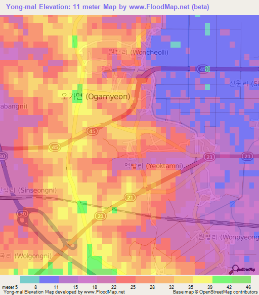 Yong-mal,South Korea Elevation Map