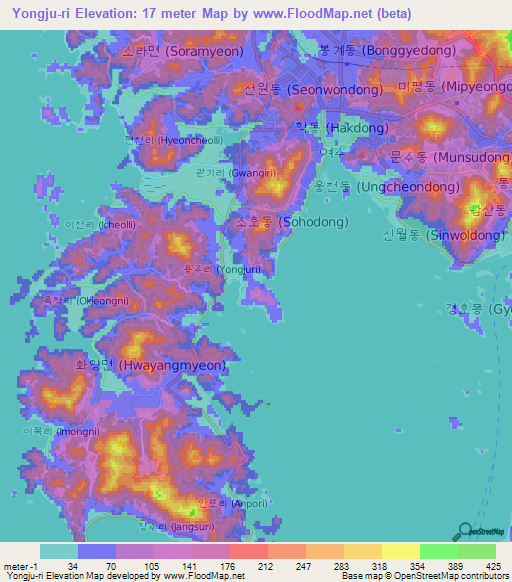 Yongju-ri,South Korea Elevation Map