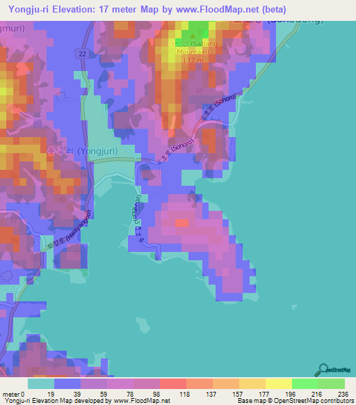 Yongju-ri,South Korea Elevation Map