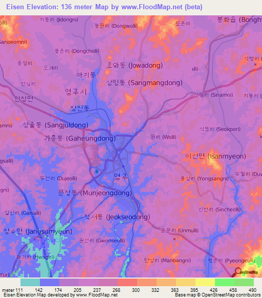 Eisen,South Korea Elevation Map