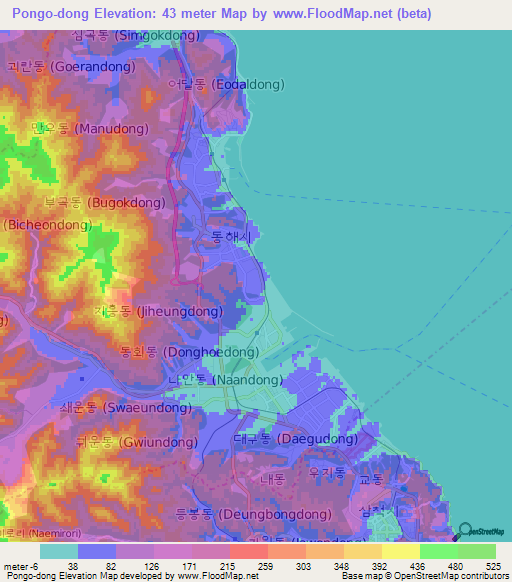 Pongo-dong,South Korea Elevation Map