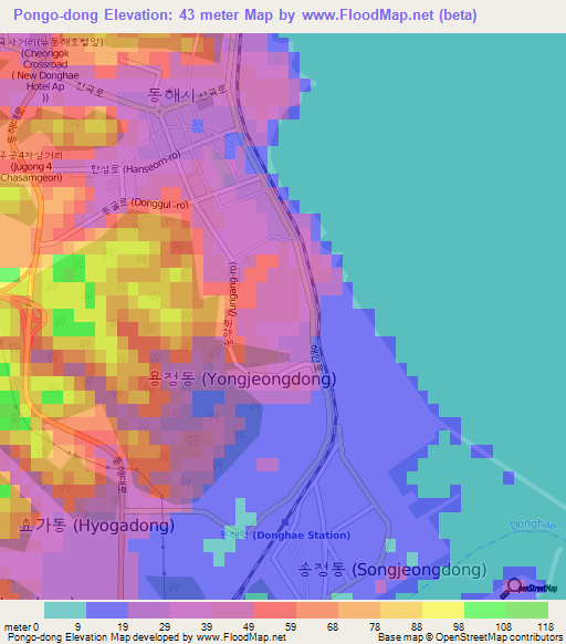 Pongo-dong,South Korea Elevation Map