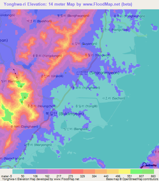 Yonghwa-ri,South Korea Elevation Map