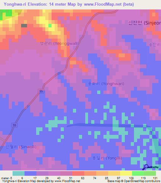 Yonghwa-ri,South Korea Elevation Map