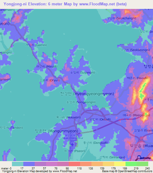 Yongjong-ni,South Korea Elevation Map