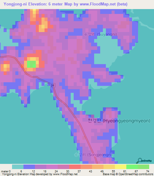 Yongjong-ni,South Korea Elevation Map