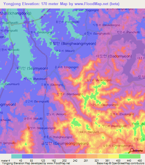 Yongjong,South Korea Elevation Map