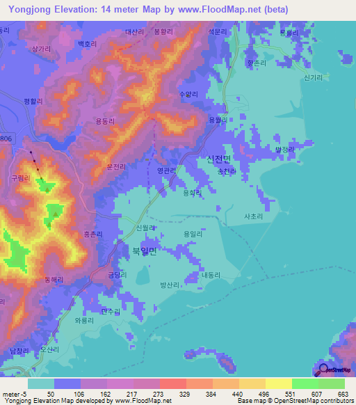 Yongjong,South Korea Elevation Map