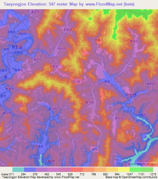 Taeyongjon,South Korea Elevation Map