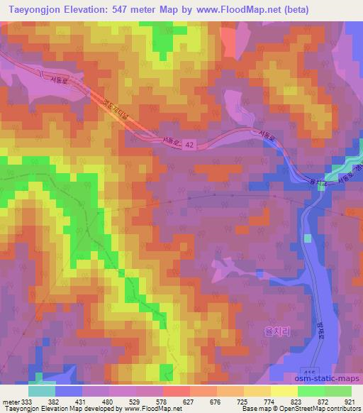 Taeyongjon,South Korea Elevation Map