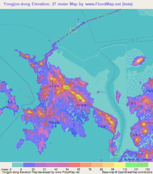 Yongjon-dong,South Korea Elevation Map