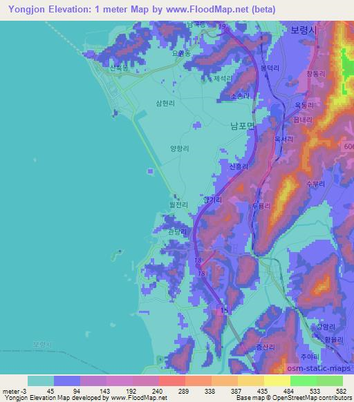 Yongjon,South Korea Elevation Map