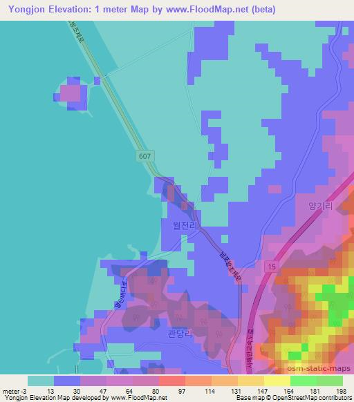 Yongjon,South Korea Elevation Map