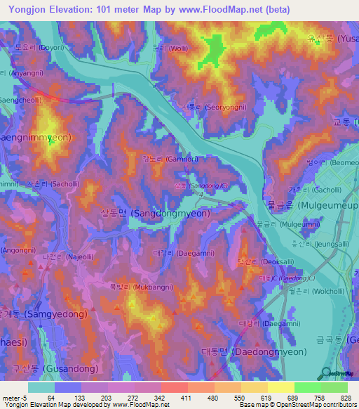 Yongjon,South Korea Elevation Map