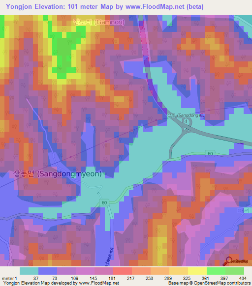 Yongjon,South Korea Elevation Map