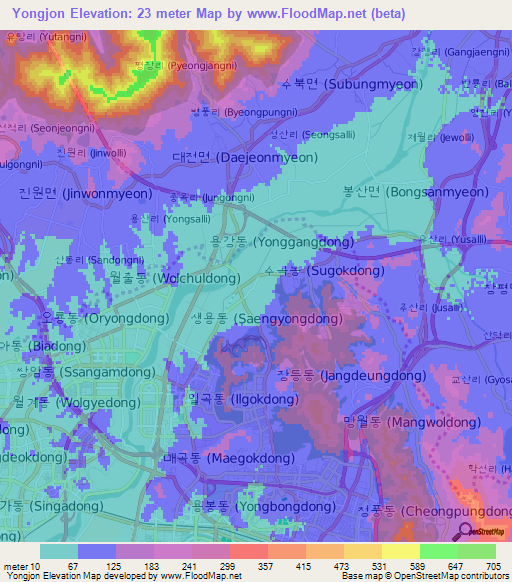 Yongjon,South Korea Elevation Map