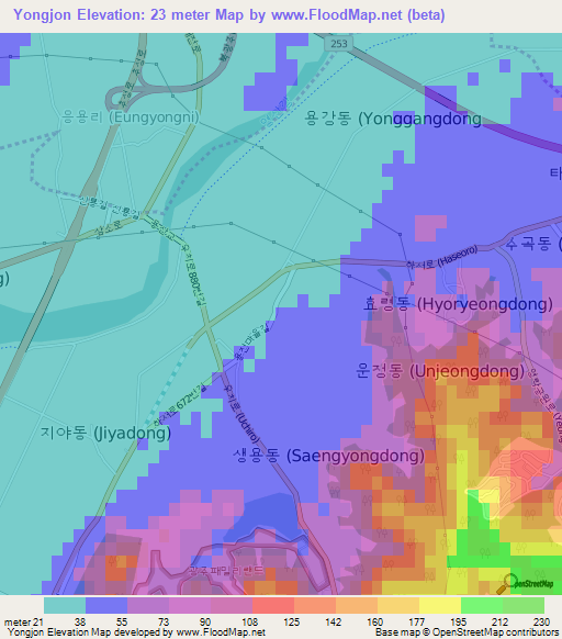 Yongjon,South Korea Elevation Map