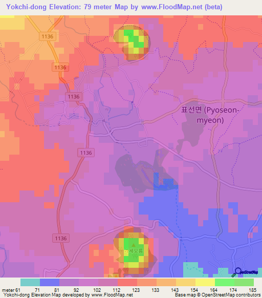 Yokchi-dong,South Korea Elevation Map