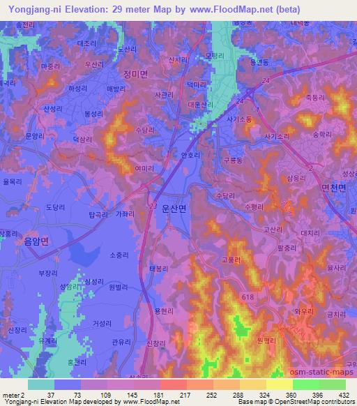 Yongjang-ni,South Korea Elevation Map