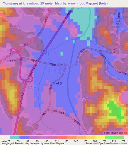 Yongjang-ni,South Korea Elevation Map