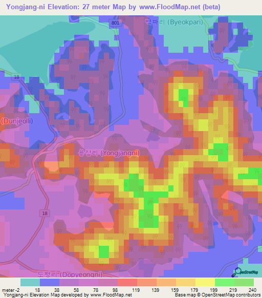 Yongjang-ni,South Korea Elevation Map