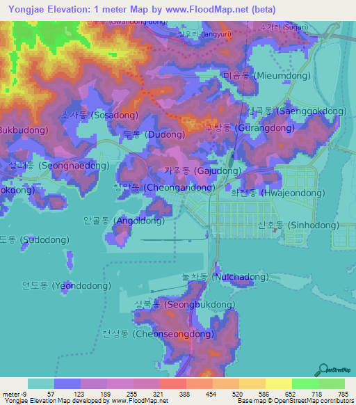 Yongjae,South Korea Elevation Map