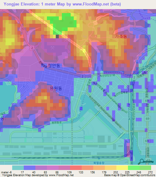 Yongjae,South Korea Elevation Map