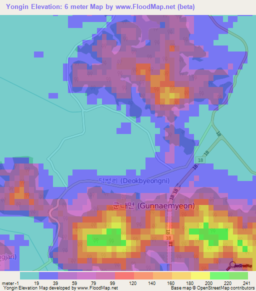 Yongin,South Korea Elevation Map