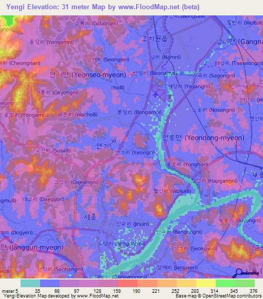 Yengi,South Korea Elevation Map