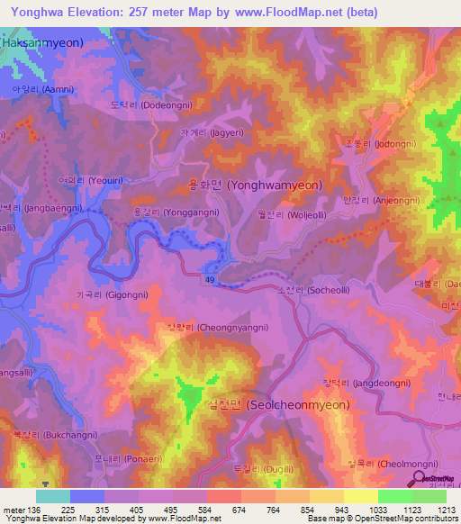 Yonghwa,South Korea Elevation Map