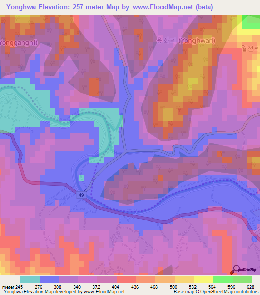 Yonghwa,South Korea Elevation Map