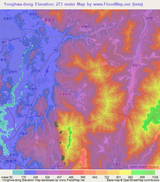 Yonghwa-dong,South Korea Elevation Map