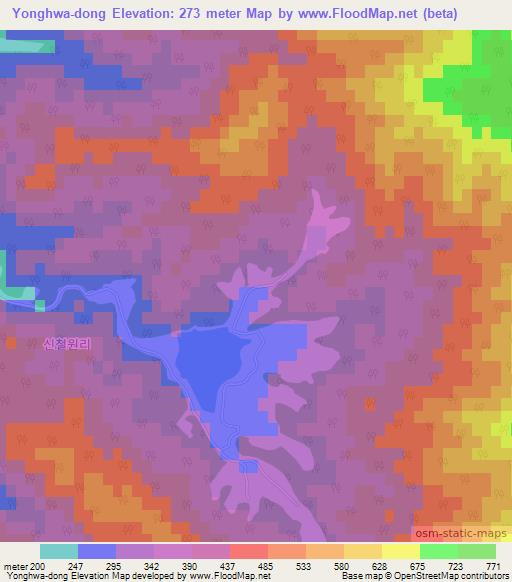 Yonghwa-dong,South Korea Elevation Map