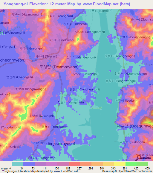 Yonghung-ni,South Korea Elevation Map