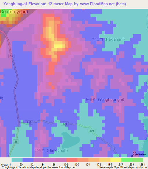 Yonghung-ni,South Korea Elevation Map