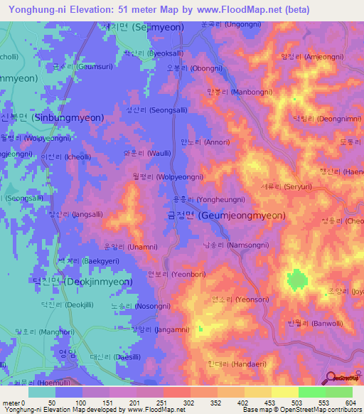 Yonghung-ni,South Korea Elevation Map