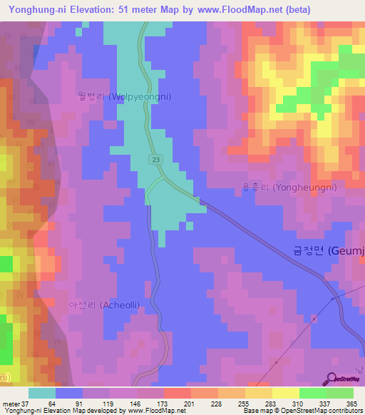 Yonghung-ni,South Korea Elevation Map