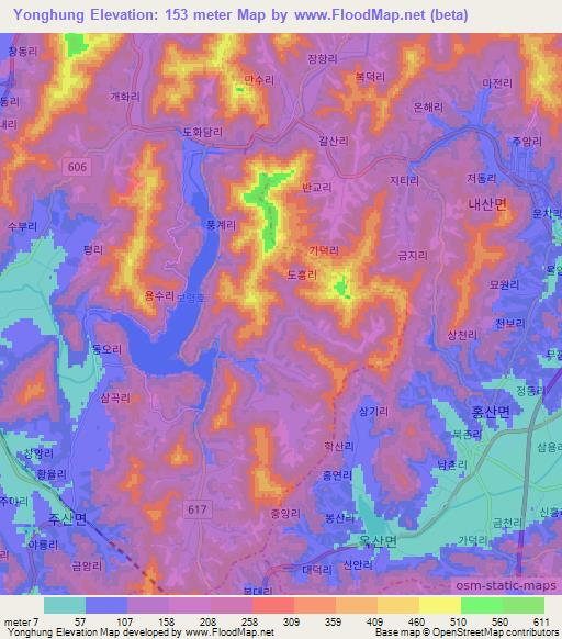 Yonghung,South Korea Elevation Map