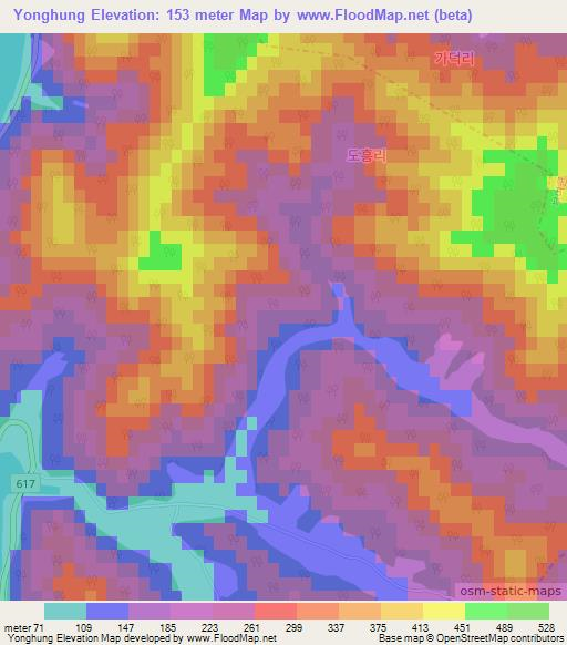 Yonghung,South Korea Elevation Map