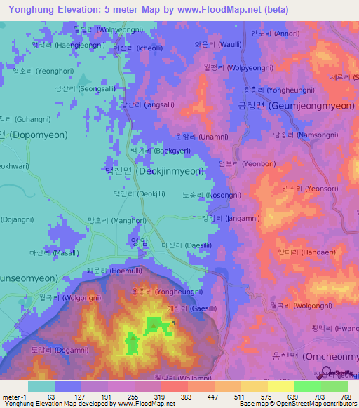 Yonghung,South Korea Elevation Map